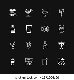 Editable 16 martini icons for web and mobile. Set of martini included icons line Cocktail, Drink, Shaker, Brandy, Bar, Rum, Martini on black background