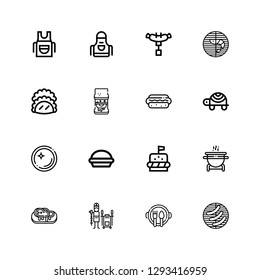 Editable 16 meat icons for web and mobile. Set of meat included icons line Barbecue, Dish, Tandoor, Steak, Grill, Burger, Pie, Turtle, Hotdog, Sandwich, Taco on white background