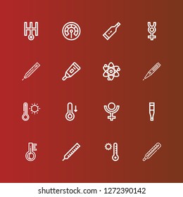 Editable 16 mercury icons for web and mobile. Set of mercury included icons line Thermometer, Temperature, Pluto, Solar system, Mercury, Uranus on red