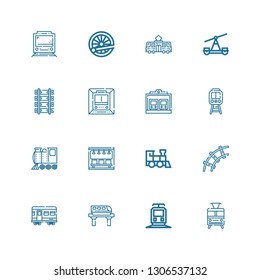 Editable 16 metro icons for web and mobile. Set of metro included icons line Train, Railway, Subway, Locomotive, Metro, Tram on white background