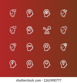 Editable 16 mindful icons for web and mobile. Set of mindful included icons line Mind, Mindfulness on red