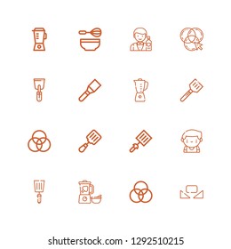 Editable 16 mixing icons for web and mobile. Set of mixing included icons line Custome, Rgb, Blender, Spatula, Barman, Whisk on white background