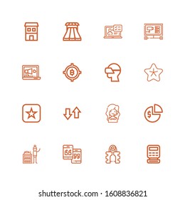 Editable 16 mobile icons for web and mobile. Set of mobile included icons line Cash register, Expander, Smartphone, Collecting, Pie chart, Call center, Transfer on white background