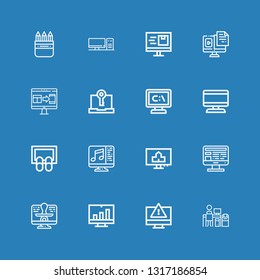 Editable 16 mockup icons for web and mobile. Set of mockup included icons line Computer, Doormat, Pencil box on blue background