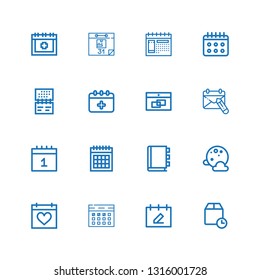 Editable 16 month icons for web and mobile. Set of month included icons line Wait time, Calendar, Full moon, Appointment book, Schedule, Date on white background