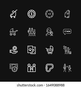 Editable 16 iconos maternos para web y móvil. Conjunto de madres incluían íconos de línea tío, circuito, familia, chile, rodillo, chupitos, mamá, madre, embarazo en fondo negro