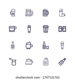 Editable 16 mug icons for web and mobile. Set of mug included icons line Beer, Canteen, Coffee pot, Coffee, Cup, Tea, Thermo on white background