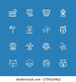 Editable 16 Nose Icons For Web And Mobile. Set Of Nose Included Icons Line Dog, Clown, Yelp, Handkerchief, Anti Age On Blue Background