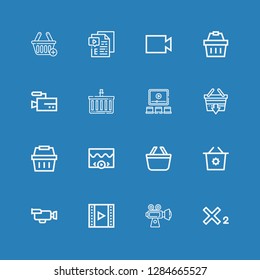 Editable 16 now icons for web and mobile. Set of now included icons line Subscript, Video, Shopping basket on blue background