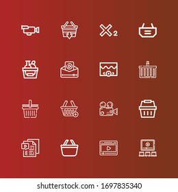 Editable 16 now icons for web and mobile. Set of now included icons line Video, Shopping basket, Subscript on red