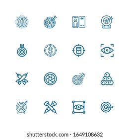 Editable 16 objective icons for web and mobile. Set of objective included icons line Target, Focus, Darts, Round shot, Dartboard, Diaphragm on white background