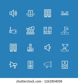 Editable 16 orator icons for web and mobile. Set of orator included icons line Speaker, Podium, Speakers on blue background