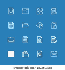 Editable 16 organize icons for web and mobile. Set of organize included icons line Folder, File on blue background
