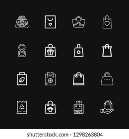 Editable 16 packet icons for web and mobile. Set of packet included icons line Shopping bag, Paper bag, Bag on black background