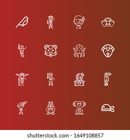 Editable 16 parrot icons for web and mobile. Set of parrot included icons line Pirate, Pet, Hamster, Toucan, Pirates, Hedgehog, Kraken, Bird on red