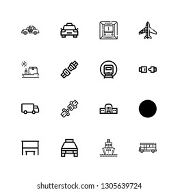Editable 16 passenger icons for web and mobile. Set of passenger included icons line Bus, Ship, Taxi, Bus stop, Arrival, Train station, Seat belt, Shipping on white background