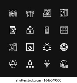 Iconos editables de 16 contraseñas para web y móvil. El conjunto de contraseñas incluye iconos: protección de línea, error, contraseña, protección de datos, firewall, bloqueadores, Locker, agujero de clave en el fondo negro