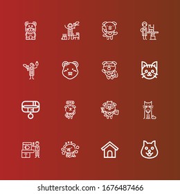 Editable 16 paw icons for web and mobile. Set of paw included icons line Dog, Dog house, Veterinarian, Cat, Collar, Polar bear on red