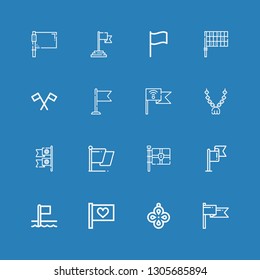 Editable 16 pennant icons for web and mobile. Set of pennant included icons line Flag, Pendant, Flags on blue background