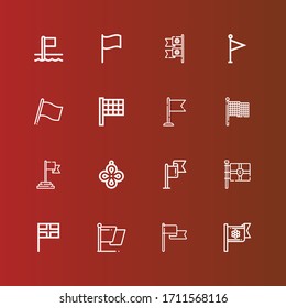 Bearbeitbare 16 Pennant-Symbole für Web und Mobile. Set Set mit den Symbolen der Linie Flag, Pendant, Flag beenden, Flaggen auf Rot