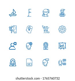 Editable 16 people icons for web and mobile. Set of people included icons line Talk, Mind, Illustrator, Reception, Presentation, Eskimo, User, Connect, Charity on white background