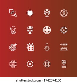 Editierbare 16 perfekte Icons für Web und Mobile. Set von perfekt inkludierten Icons Linie Freezer, Target, Wartezimmer, Monocycle, Oxigen, Dartboard, Darts, Singer, Auf Rot ausschließen