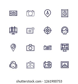 Editable 16 picture icons for web and mobile. Set of picture included icons line Image, Camera, Frame, Avatar, Typography, Placeholder, Design, Photo, Graphic design on white background