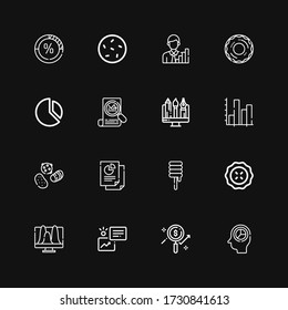 Editable 16 pie icons for web and mobile. Set of pie included icons line Statistics, Analytics, Pie, Sweet, Sweets, Stats, Graphic, Chart, Donut, Cookie on black background