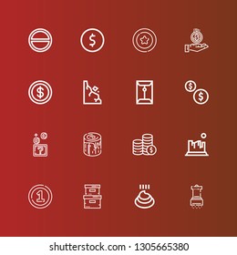 Editable 16 pile icons for web and mobile. Set of pile included icons line Salt, Poo, Storage box, Coin, Rock, Coins, Log, Rocks on red