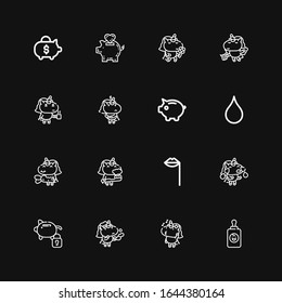 Editable 16 pink icons for web and mobile. Set of pink included icons line Baby feeder, Unicorn, Piggy bank, Lips, Blur on black background
