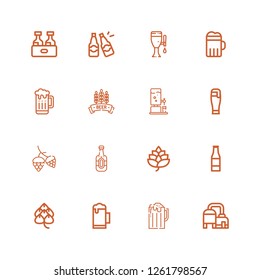 Editable 16 pint icons for web and mobile. Set of pint included icons line Beer, Hop, Beer bottle, Beers on white background