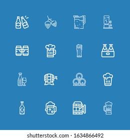 Editable 16 pint icons for web and mobile. Set of pint included icons line Beer, Hop, Beers on blue background