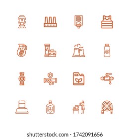 Editable 16 pipe icons for web and mobile. Set of pipe included icons line Water hose, Water, Oil, Pipe, Gasoline, Pipes, Nuclear plant, Sailor, Water heater on white background
