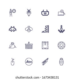 Bearbeitbar 16 Pixel Icons für Web und Mobile. Setze der Pixel enthaltenen Symbole Zeile Schlafsack, Keytar, Leica, Maus, Casino-Chip, Dossier, Warenkorb, Pixel auf weißem Hintergrund