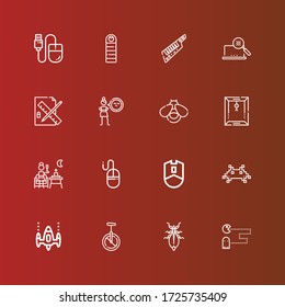 Editable 16 Pixel Icons For Web And Mobile. Set Of Pixel Included Icons Line Pacman, Leaf Insect, Monocycle, Space Invaders, Invader, Mouse, Terrace, Dossier, Firefly, Cynicism On Red