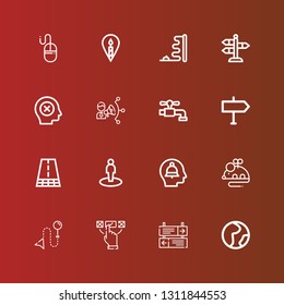 Editable 16 point icons for web and mobile. Set of point included icons line Geography, Direction, Choice, Mouse, Alert, Location, Road, Tap, Coordination, Failure, Street on red