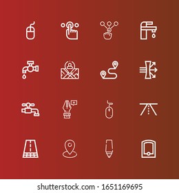 Editable 16 point icons for web and mobile. Set of point included icons line Gps, Marker, Location, Road, Mouse, Anchor point, Tap, Dispersion, Route, Position, Choice on red