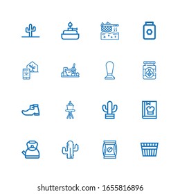 Editable 16 pot icons for web and mobile. Set of pot included icons line Bucket, Coffee, Cactus, Kettle, Cook, Leprechaun shoe, Honey, Cooking, Greenhouse on white background