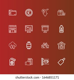 Editable 16 iconos de precio para web y móvil. El juego de precios incluye iconos de la línea de precio, escaneo, recibo, etiqueta, regalo, regalos, gas, transferencia, comercio electrónico, compras en línea, tienda en línea en rojo