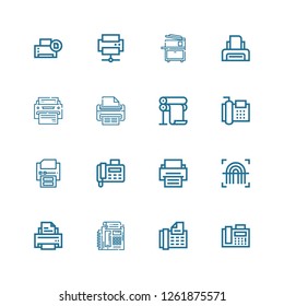 Editable 16 printout icons for web and mobile. Set of printout included icons line Fax, Printer, Fingerprint, Print, Copy machine on white background