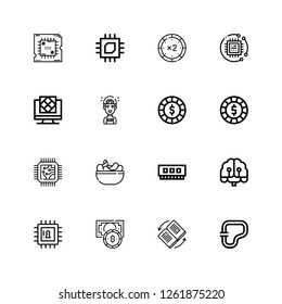 Editable 16 processor icons for web and mobile. Set of processor included icons line Circuit, Invert, Chip, Artificial intelligence, Ram, Chips, Cpu, Technology on white background
