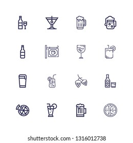 Editable 16 pub icons for web and mobile. Set of pub included icons line Pizza, Beer, Cocktail, Hop, Drink, Bar, Wine on white background