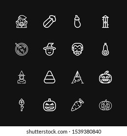 Editable 16 pumpkin icons for web and mobile. Set of pumpkin included icons line Pumpkin, Vegetables, Asparagus, Cauldron, Candy corn, Witch, Butternut squash on black background