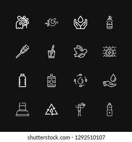 Editable 16 purity icons for web and mobile. Set of purity included icons line Water, Dove, Save water, Cane, Pigeon on black background