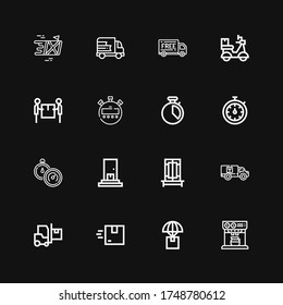 Bearbeitbar 16 schnelle Icons für Web und Mobile. Satz schnell einfügter Symbole Zeile Expresso, Delivery, Trick, Stoppuhr, Chronometer auf schwarzem Hintergrund
