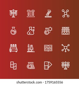 Editable 16 reaction icons for web and mobile. Set of reaction included icons line Test tube, Domino, Flask, Molecule, Chemistry, Tube, Test tubes on red