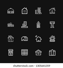 Editable 16 real icons for web and mobile. Set of real included icons line Mansion, Home, Roof, Duplex, House, Houses, Architecture, Building, Real estate on black background