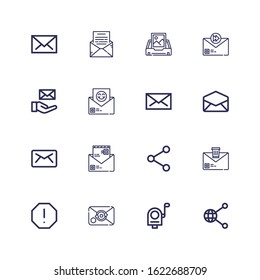 Editable 16 receive icons for web and mobile. Set of receive included icons line Share, Mail, Email, Spam, Inbox on white background