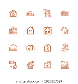 Editable 16 rent icons for web and mobile. Set of rent included icons line House, Mortgage, Houses, Real estate on white background