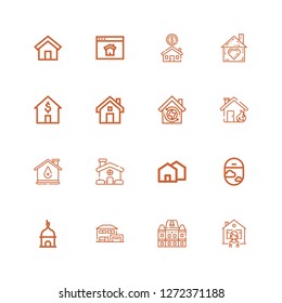 Editable 16 residence icons for web and mobile. Set of residence included icons line House, Houses, Tower, Window, Home, Homepage on white background